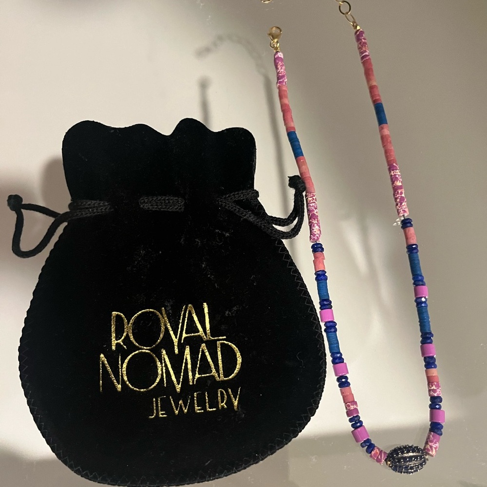 Royal Nomad Pink and Blue Beaded Strand Necklace